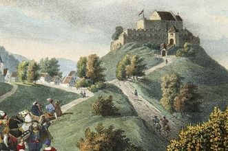 Litografie des Rotenbergs mit Burg, 1840