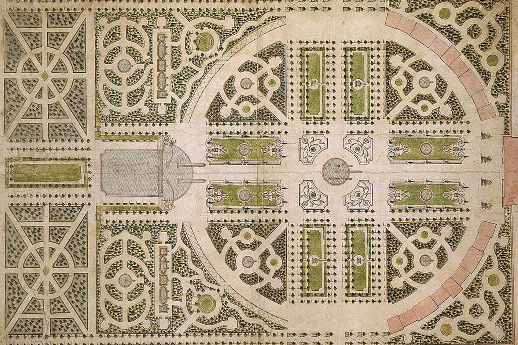 Historische Ansicht des Gartenplans von Hofgärtner Johann Ludwig Petri, 1753