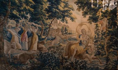 Detailansicht Wandteppich im Blauen Zimmer von Schloss Bruchsal 