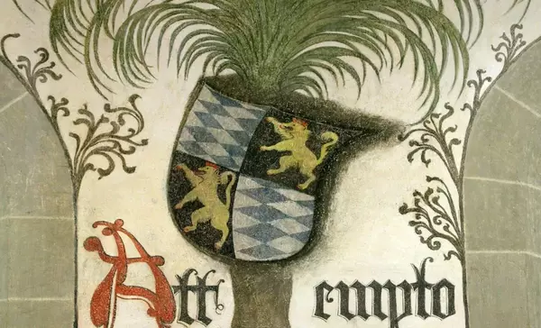 Detailansicht von der Wandmalerei im Palmensaal von Schloss Urach