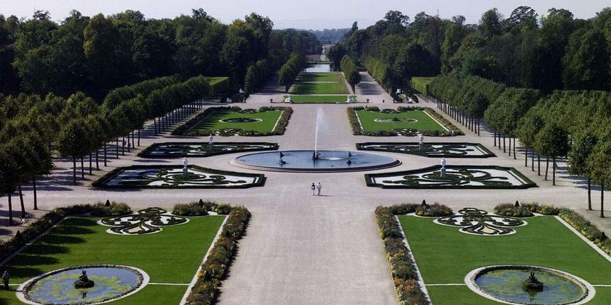 Schloss und Schlossgarten Schwetzingen, Luftaufnahme des Schlossgartens