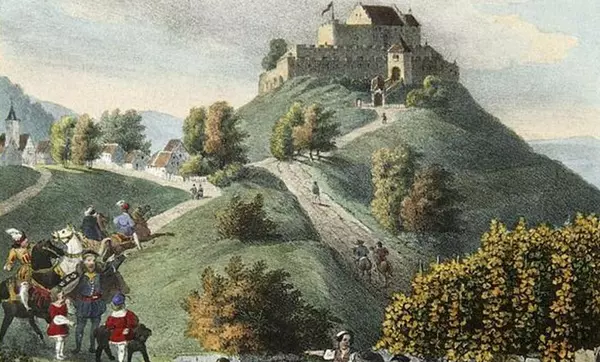 Grabkapelle auf dem Württemberg, Stammschloss - Lithographie um 1840