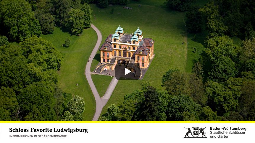 Startbildschirm des Filmes "Schloss Favorite Ludwigsburg: Informationen in Gebärdensprache"