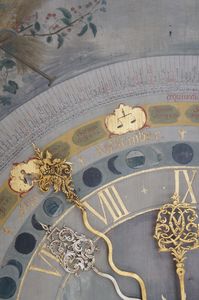 Schloss und Schlossgarten Weikersheim, Detail, Uhr im Rittersaal