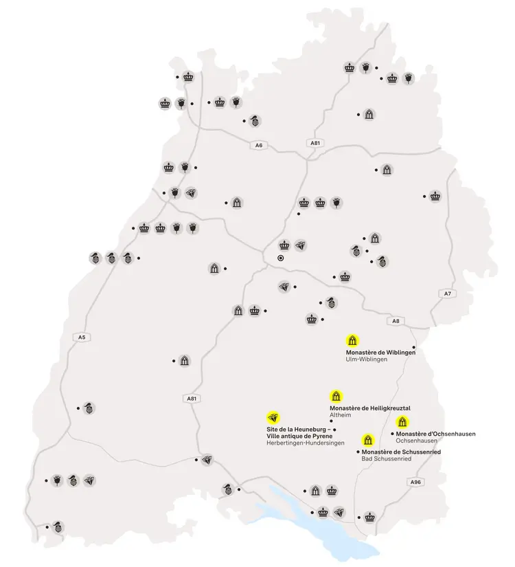 Visuel des Staatliche Schlösser und Gärten Baden-Württemberg, Illustration JUNG:Kommunikation Haute-Souabe et Ulm