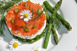 Geschichtetes Spargel-Frischkäse-Forellen-Törtchen