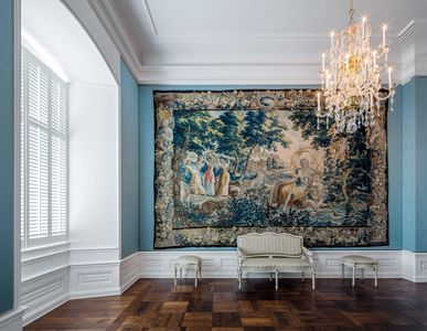 Innenansicht Blaues Zimmer in Schloss Bruchsal, Wandteppich