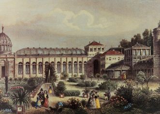 Historische Ansicht der Gebäude des Botanischen Garten Karlsruhe