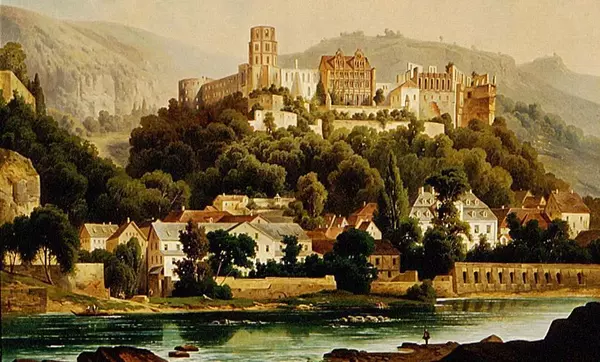 Schloss Heidelberg in einem Gemälde von Hubert Sattler, um 1900