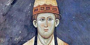Papst Innozenz III. auf einem Fresko im Kloster San Benedetto