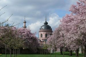 Schloss und Schlossgarten Schwetzingen, Kirschblüte vor der Moschee