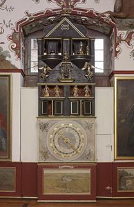 Schloss und Schlossgarten Weikersheim, Detail, Uhr im Rittersaal