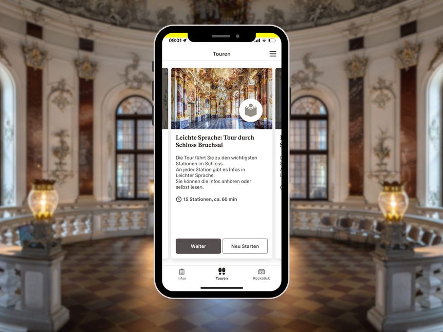 Screenshot der App "Monument BW" mit der Tour zur Leichten Sprache