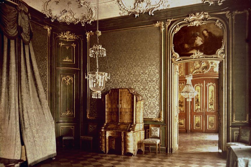 Foto: Landesmedienzentrum Baden-Württemberg Schloss Bruchsal, Grünes Zimmer, historisches Foto