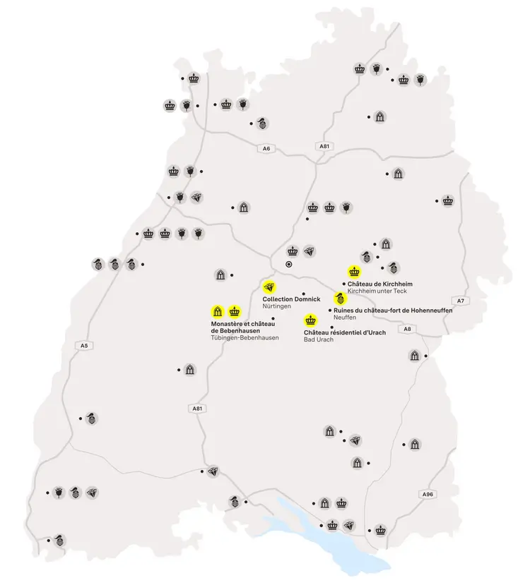 Visuel des Staatliche Schlösser und Gärten Baden-Württemberg, Illustration JUNG:Kommunikation Jura Souabe et Tübingen