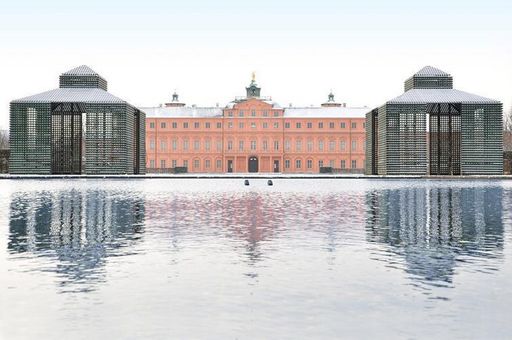 Gartenansicht Residenzschloss Rastatt mit See im Winter