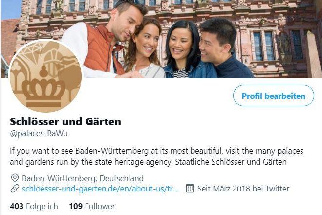 Staatliche Schlösser und Gärten Baden-Württemberg, Twitterseite