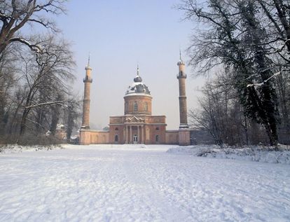 Westansicht der Moschee im Winter, Schwetzinger Schlossgarten