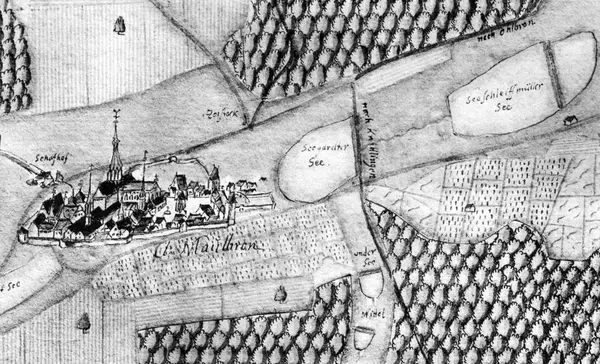 Kloster Maulbronn - Kiesersche Forstkarte Nr. 95 (Detail) aus dem Stromberger Forst von 1684