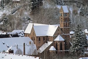 Kloster Alpirsbach, Luftaufnahme mit Schnee im Winter
